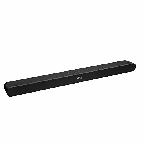 Black soundbar speaker on white background