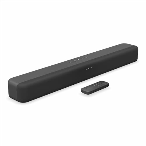Black soundbar with remote control