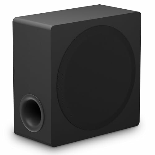 Black subwoofer speaker with circular front design.