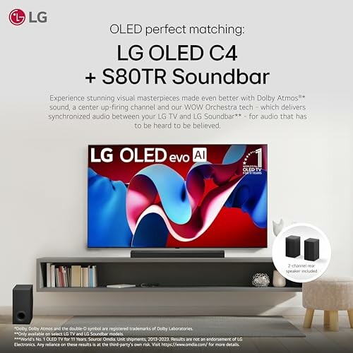 LG OLED C4 TV and S80TR Soundbar with Dolby Atmos in a modern living room.