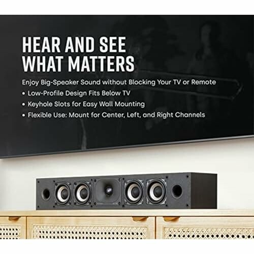 Low-profile speaker with keyhole slots for wall mounting and flexible channel use