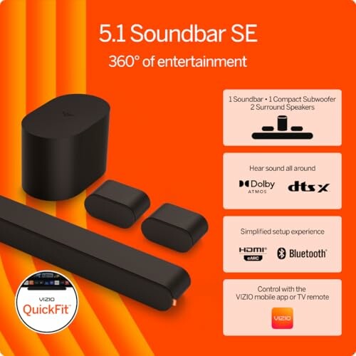 Vizio 5.1 Soundbar SE with subwoofer and surround speakers.